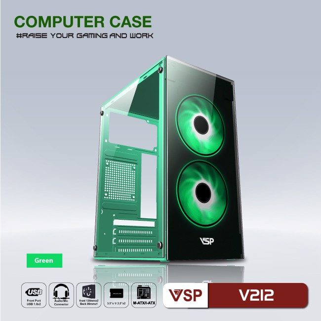 VỎ CASE VSP V212 GREEN NEW ( CHƯA FAN )